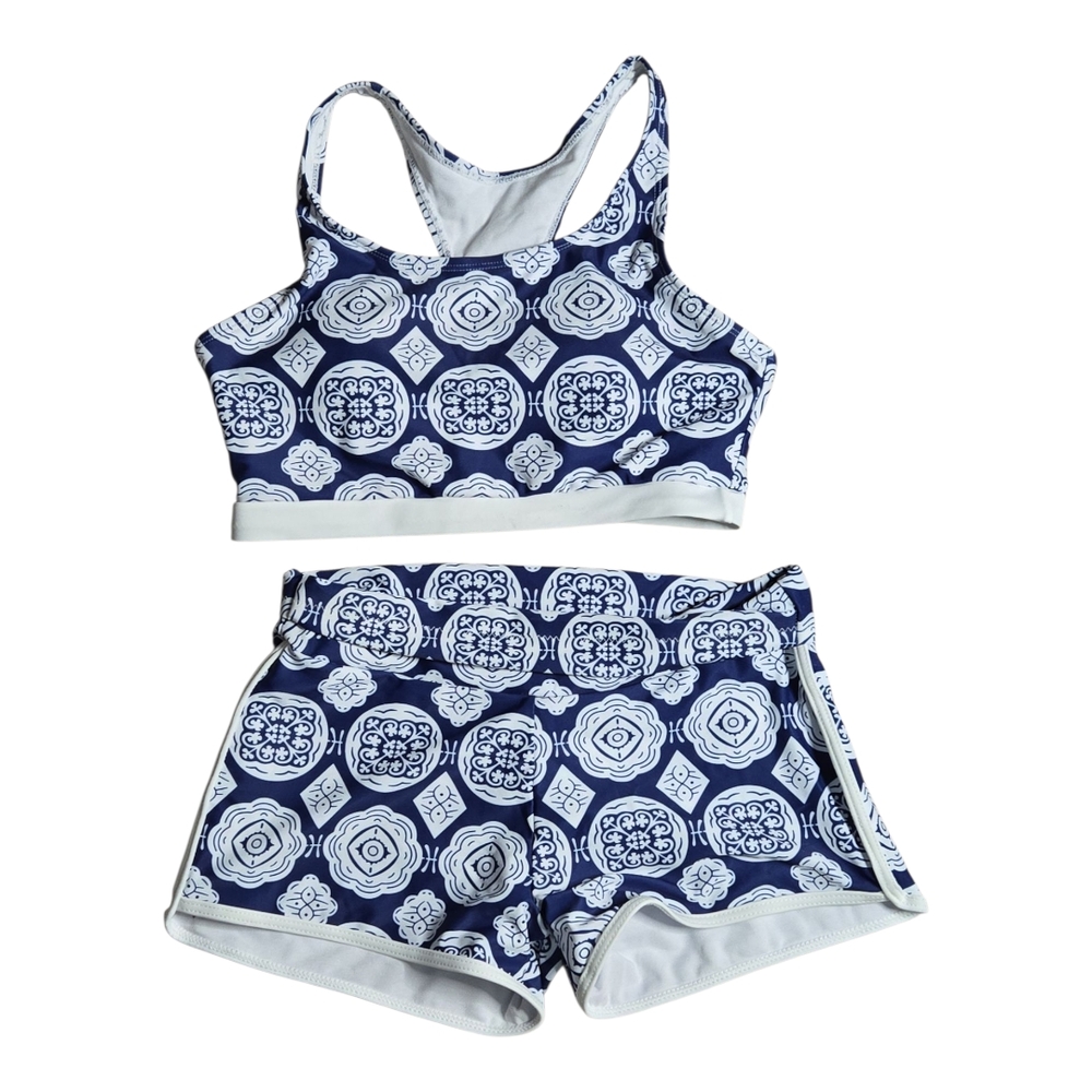 Blue and White Geometric Bikini Set